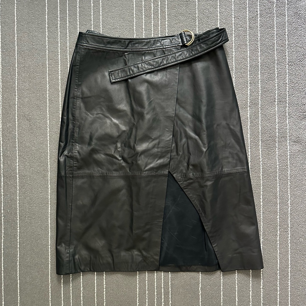 Jcrew Collection Genuine Leather Wrap Midi Skirt